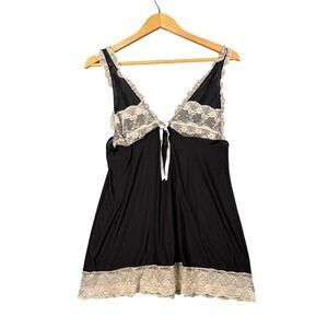 Womens Lace Babydoll Chemise M Black V Neck Coquette Romantic Lingerie